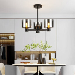 Harper Living 3 Lights Chandeliers Ceiling Light, Matt Black Finish Semi Flush Ceiling Lamp With Smoked Glass Shades - thumbnail 3