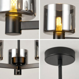 Harper Living 3 Lights Chandeliers Ceiling Light, Matt Black Finish Semi Flush Ceiling Lamp With Smoked Glass Shades - thumbnail 6