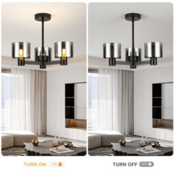 Harper Living 3 Lights Chandeliers Ceiling Light, Matt Black Finish Semi Flush Ceiling Lamp With Smoked Glass Shades - thumbnail 5