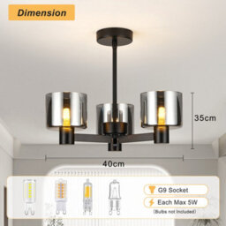 Harper Living 3 Lights Chandeliers Ceiling Light, Matt Black Finish Semi Flush Ceiling Lamp With Smoked Glass Shades - thumbnail 7