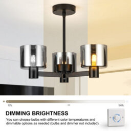 Harper Living 3 Lights Chandeliers Ceiling Light, Matt Black Finish Semi Flush Ceiling Lamp With Smoked Glass Shades - thumbnail 4