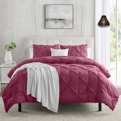 Ameha Pintuck Duvet Cover With Pillowcase Burgundy King 230X220Cm Pinch Pleat Diamond Design Skin-Friendly - image 1