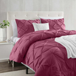 Ameha Pintuck Duvet Cover With Pillowcase Burgundy King 230X220Cm Pinch Pleat Diamond Design Skin-Friendly - thumbnail 6