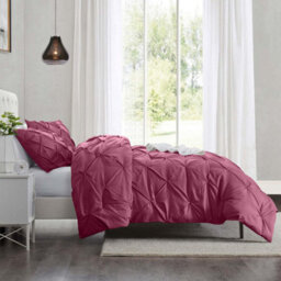 Ameha Pintuck Duvet Cover With Pillowcase Burgundy King 230X220Cm Pinch Pleat Diamond Design Skin-Friendly - thumbnail 5