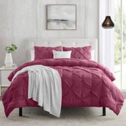 Ameha Pintuck Duvet Cover With Pillowcase Burgundy King 230X220Cm Pinch Pleat Diamond Design Skin-Friendly - thumbnail 1
