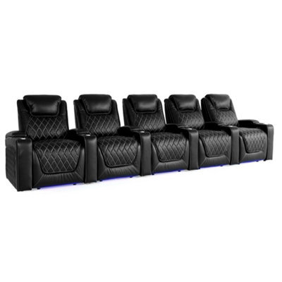 Valencia Oslo Home Cinema Seating Row Of 5 Black Nappa Leather Diamond Stitching Power Headrest Hidden Arm Storage - image 1