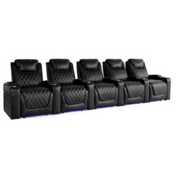 Valencia Oslo Home Cinema Seating Row Of 5 Black Nappa Leather Diamond Stitching Power Headrest Hidden Arm Storage - thumbnail 1