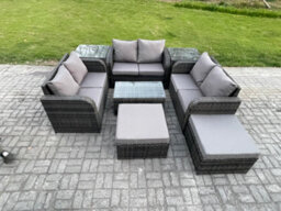 Fimous Wicker Pe Rattan Garden Furniture Set 8 Seater Outdoor Lounge Sofa Set With Love Sofa Coffee Table 2 Side Tables - thumbnail 1