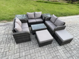 Fimous Wicker Pe Rattan Garden Furniture Set 8 Seater Outdoor Lounge Sofa Set With Love Sofa Coffee Table 2 Side Tables - thumbnail 2