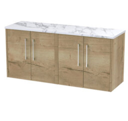 Hudson Reed Juno Wall Hung 4 Soft Close Door Vanity Unit With Laminate Worktop In Autumn Oak Finish, 1200mm