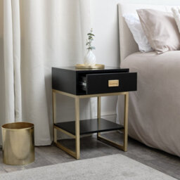 Melody Maison One Drawer Bedside Table - Elle Black Range - thumbnail 3