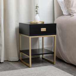 Melody Maison One Drawer Bedside Table - Elle Black Range - thumbnail 1