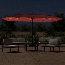 Berkfield Double-Head Garden Parasol With Leds Terracotta 449X245 Cm - thumbnail 3