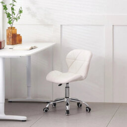 White Cushioned Computer Desk Office Chair Chrome Legs Swivel Adjustable Vanity Stool