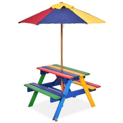 Costway 3 In 1 Wooden Kids Picnic Table Bench Children Outdoor Activity Desk W/ Umbrella - image 1