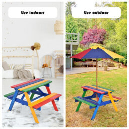Costway 3 In 1 Wooden Kids Picnic Table Bench Children Outdoor Activity Desk W/ Umbrella - thumbnail 5