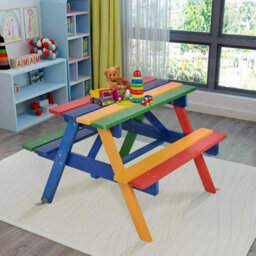 Costway 3 In 1 Wooden Kids Picnic Table Bench Children Outdoor Activity Desk W/ Umbrella - thumbnail 4