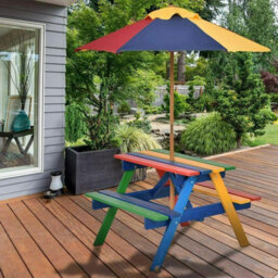 Costway 3 In 1 Wooden Kids Picnic Table Bench Children Outdoor Activity Desk W/ Umbrella - thumbnail 3