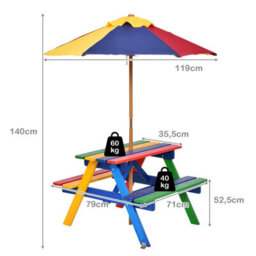 Costway 3 In 1 Wooden Kids Picnic Table Bench Children Outdoor Activity Desk W/ Umbrella - thumbnail 2