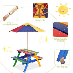Costway 3 In 1 Wooden Kids Picnic Table Bench Children Outdoor Activity Desk W/ Umbrella - thumbnail 8