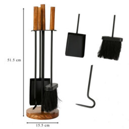 Dibor Contemporary Black Fireplace Wooden Base Fireside Companion Set With 3 Tools - thumbnail 2