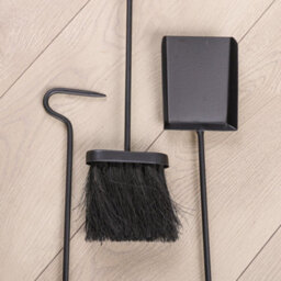 Dibor Contemporary Black Fireplace Wooden Base Fireside Companion Set With 3 Tools - thumbnail 3