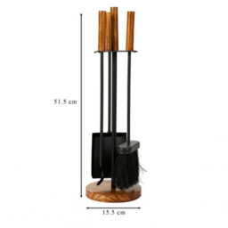 Dibor Contemporary Black Fireplace Wooden Base Fireside Companion Set With 3 Tools - thumbnail 4