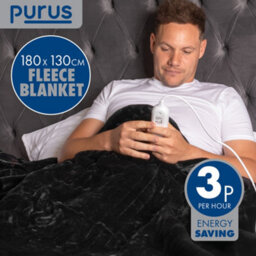 Purus Deluxe Black Xl Electric Throw Heated Double Over Electric Blanket Soft Fleece 9 Heat & 12 Timer Settings - thumbnail 3