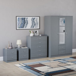 Lassic Vida Designs Riano 4 Piece Bedroom Set (2 Drawer Bedside Chest, 5 Drawer Chest, 3 Door 2 Drawer Mirrored Wardrobe), Grey - thumbnail 6