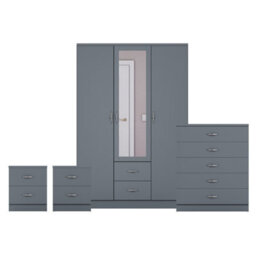 Lassic Vida Designs Riano 4 Piece Bedroom Set (2 Drawer Bedside Chest, 5 Drawer Chest, 3 Door 2 Drawer Mirrored Wardrobe), Grey - thumbnail 8