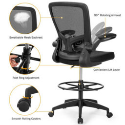 Costway High Back Mesh Drafting Chair Tall Office Chair Rolling Ergonomic Desk Chair - thumbnail 9