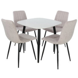 Core Products Aspen White 80Cm Square Dining Table With 4  Natural Fabric Straight Stitch Design Chairs - thumbnail 2