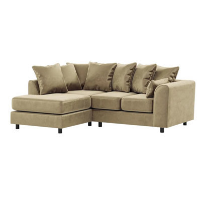 Furnishings For Less UK Brooklyn Plush Velvet 3 To 4 Seater L Shaped Corner Sofa Foam Beige Left Hand Facing - image 1