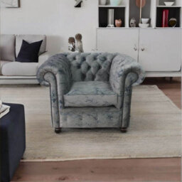 Chesterfield Low Back Club Armchair Marble Real Velvet Fabric In Classic Style - thumbnail 4