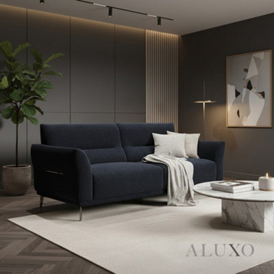 Aluxo Albany Modern 3 Seater Sofa Black Lux Fabric Boucle Soft Couch Gold Trim - image 1