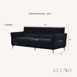 Aluxo Albany Modern 3 Seater Sofa Black Lux Fabric Boucle Soft Couch Gold Trim - thumbnail 4