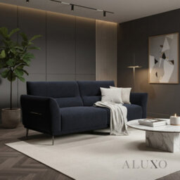 Aluxo Albany Modern 3 Seater Sofa Black Lux Fabric Boucle Soft Couch Gold Trim - thumbnail 1