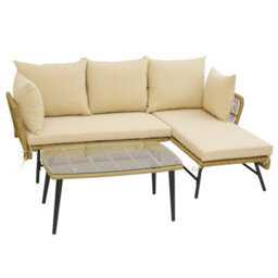 Costway 3 Pcs Outdoor Wicker Furniture Set L-Shaped Patio Sofa W/ Cushions & Table - thumbnail 2