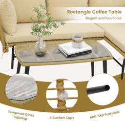 Costway 3 Pcs Outdoor Wicker Furniture Set L-Shaped Patio Sofa W/ Cushions & Table - thumbnail 7