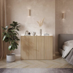 Arte Elegant Easy 2 Sideboard Cabinet H950mm W1260mm D400mm, Oak Scandi & White, Four Doors, Four Shelves, Led Lighting - thumbnail 6
