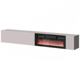 Modern Tv Cabinet Bamali 200X38X30 Cm Electric Fireplace Cashmere Color Wall Mounted Unit With Heating Functionality - thumbnail 5