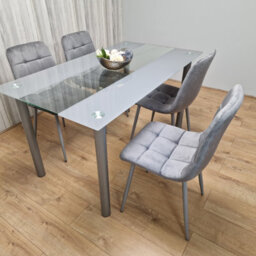 Kosy Koala Dining Table And 4 Chairs Modern Grey Glass Table With 4 Grey Velvet Chairs Dining Room Furniture - thumbnail 4