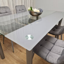 Kosy Koala Dining Table And 4 Chairs Modern Grey Glass Table With 4 Grey Velvet Chairs Dining Room Furniture - thumbnail 7