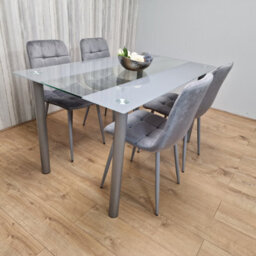 Kosy Koala Dining Table And 4 Chairs Modern Grey Glass Table With 4 Grey Velvet Chairs Dining Room Furniture - thumbnail 3