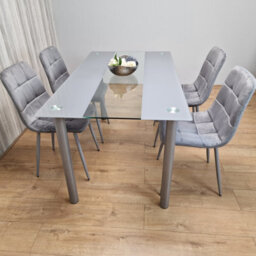 Kosy Koala Dining Table And 4 Chairs Modern Grey Glass Table With 4 Grey Velvet Chairs Dining Room Furniture - thumbnail 8