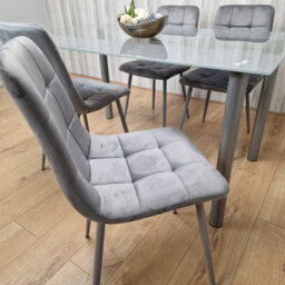Kosy Koala Dining Table And 4 Chairs Modern Grey Glass Table With 4 Grey Velvet Chairs Dining Room Furniture - thumbnail 9