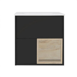 Homestylestore Black Grey 610mm Wall Hung Bathroom Vanity Unit Open Shelf With Led Light - thumbnail 1