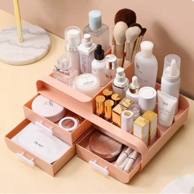 Living And Home Pink 3 Drawers Multifunctional Plastic Makeup Storage Desk Organizer For Stationery Marker Pens - image 1
