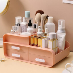 Living And Home Pink 3 Drawers Multifunctional Plastic Makeup Storage Desk Organizer For Stationery Marker Pens - thumbnail 2