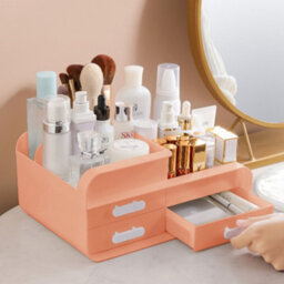 Living And Home Pink 3 Drawers Multifunctional Plastic Makeup Storage Desk Organizer For Stationery Marker Pens - thumbnail 3